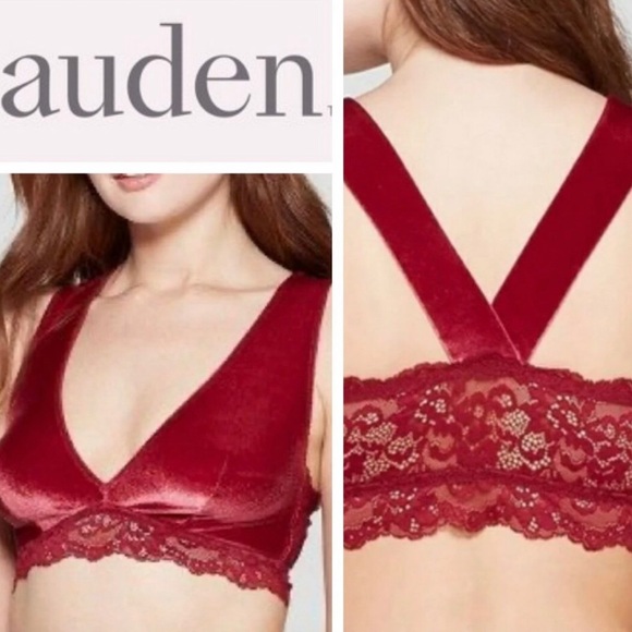 Auden Other - Auden Women’s Red Velvet Plunge Bralette Size Small